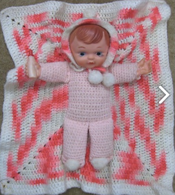 Crochet baby doll with attached blanket online