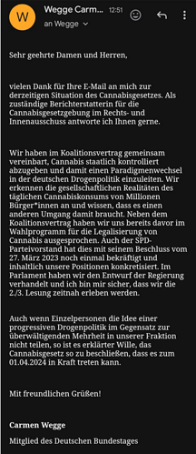 Carmen Wegge Antwort DHV Mailaktion