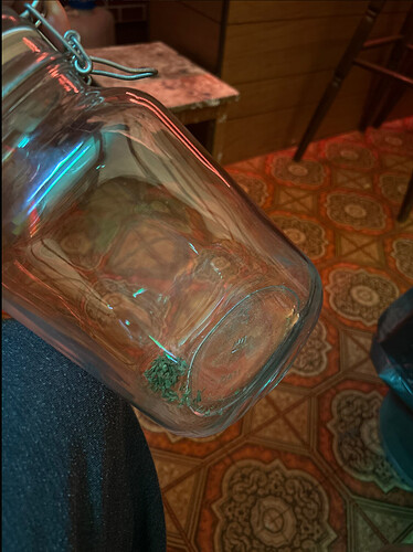 Ein Glas mit getrockneten Cannabis-Buds, das von einer Person gehalten wird.