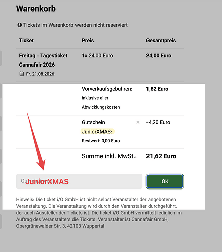 Gutscheincode Eingabe