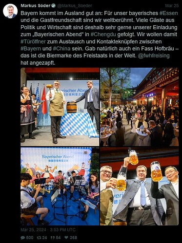 Screenshot 2024-10-21 at 21-09-34 Markus Söder (@Markus_Soeder) Bayern kommt im Ausland gut an Für unser bayerisches #Essen und die Gastfreundschaft sind wir weltberühmt. Viele Gäste aus Politik und Wirtschaft sind deshalb seh...