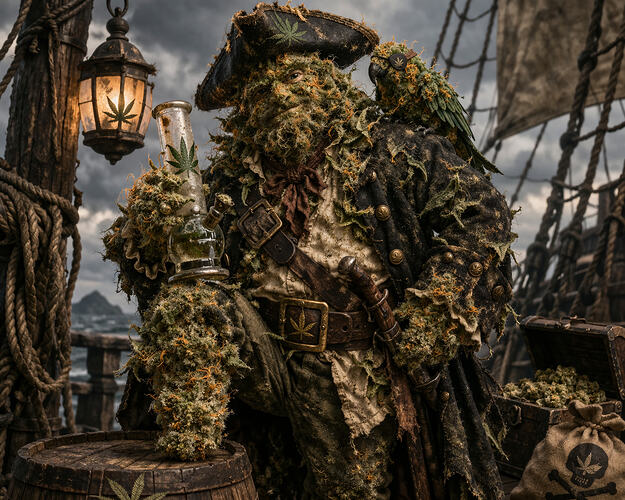 Piratenschiff mit Cannabis-Bud-Charakter