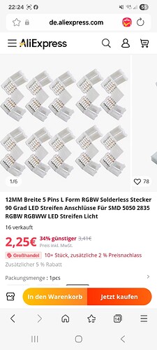 Screenshot einer AliExpress-Produktseite für LED-Streifen-Anschlüsse.
