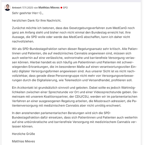 Screenshot 2025-11-19 at 00-04-56 Wie kann die SPD es verantworten dass Sie den niedrigschwelligen Zugang zu Mesizinalcannabis abschafft und damit Millionen von Konsumenten auf den Schwarzmarkt schickt Frage an Matthias Mieves...