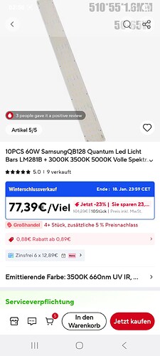 Ein Bild einer LED-Lichtleiste mit der Bezeichnung '10PCS 60W Samsung QB128 Quantum Led Licht Bars LM281B + 3000K 3500K 5000K Volle Spektr..v'.