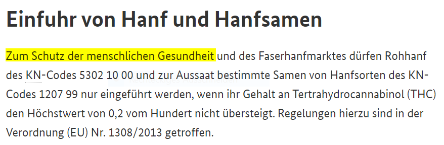 Zoll Hanfsameneinfuhr