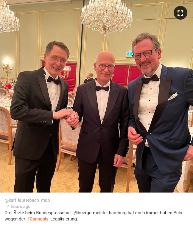 Screenshot 2024-04-13 at 22-07-59 Added by @karl_lauterbach_mdb Instagram post Drei Ärzte beim Bundespresseball. @buergermeister.hamburg hat noch immer hohen Puls wegen der #Cannabis Legalisierung. - Picuki.com