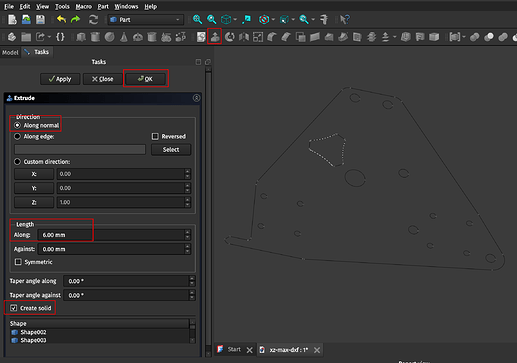 Extruding the part