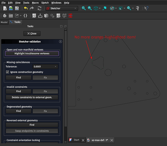 Validating the troublesome vertex is fixed