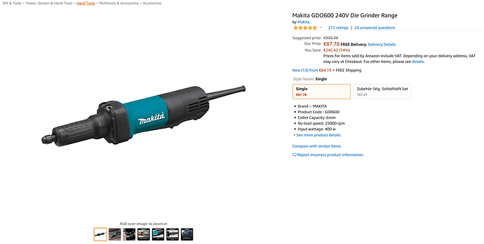 Makita gdo600 240v die grinder 2025