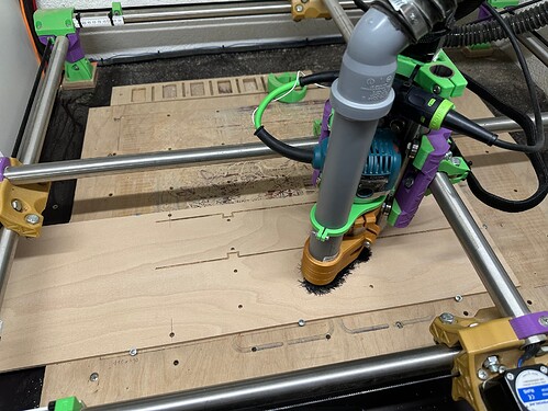 Strut plates being cut on my Primo. As you can see the plate hangs out the left side