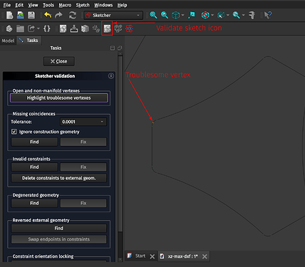 The Validate Sketch tool