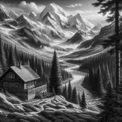 Cabin in the mountainsgreyscale
