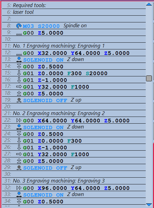 solenoid and laser tool gcode