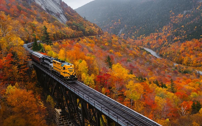 The Conway Scenic Railroad in New Hampshire offers one of the most dramatic fall foliage train rides in the U.S.
