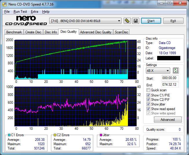 7 BurnMe CD-R 650MB (97m28s12f Gigastorage) Daten 7 HP 8250i Scan Benq 1640 Q0 C2 M652 G66077 sichtbare Beschädigung